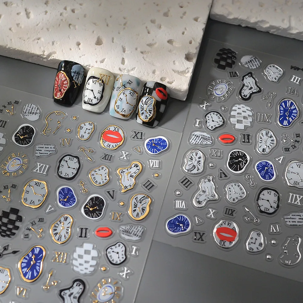 

CO-464 Y2K Metal abstrac Clock Nail Art Stickers Gold Silver Butterfly Knot 3D Embossed Nail Decals Essential for Spicy Girls N