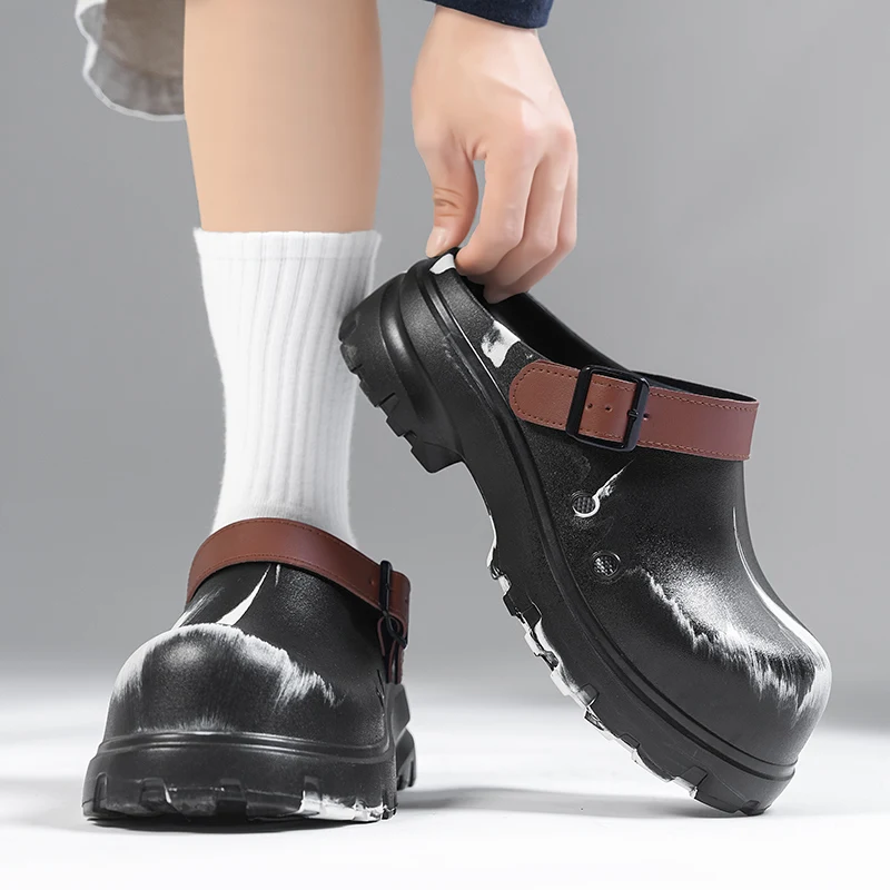 Men EVA Platform Clogs Chef Shoes Waterproof Non-slip Oil-proof Kitchen Work Slippers Male Thick Sole Garden Mules Casual Slides