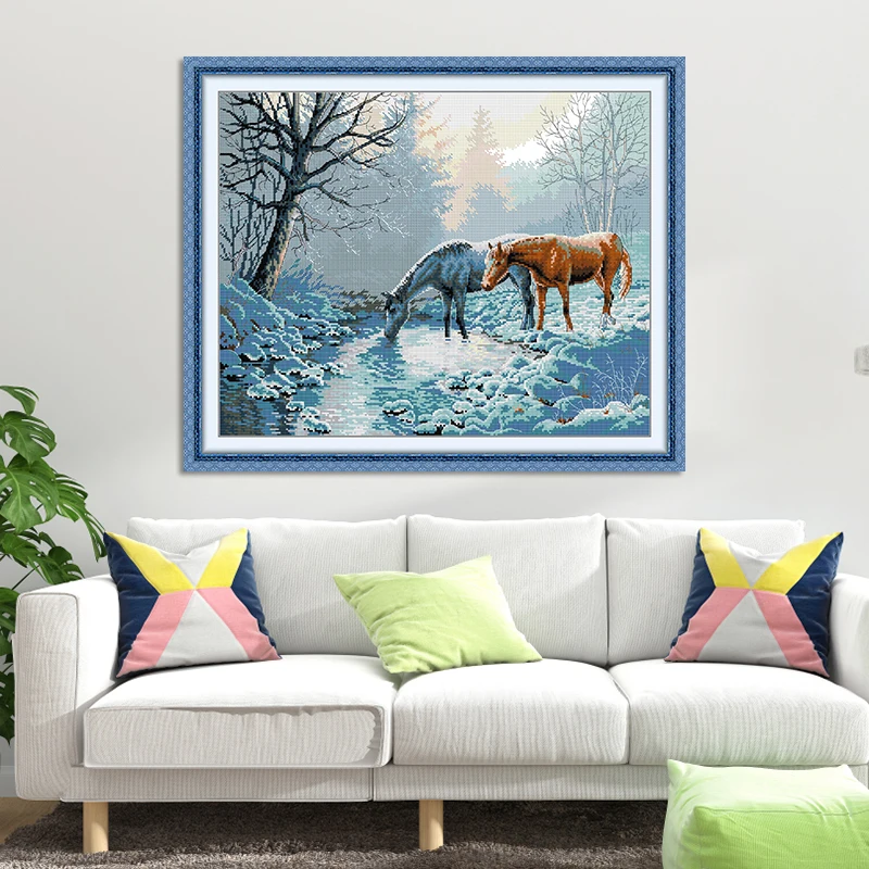 

Cross Stitch Embroidery Kit Two Horses Joy Sunday Printed Kits New DMC Thread Fabric 16/14/11CT DIY Cross Stitch Complete Kit