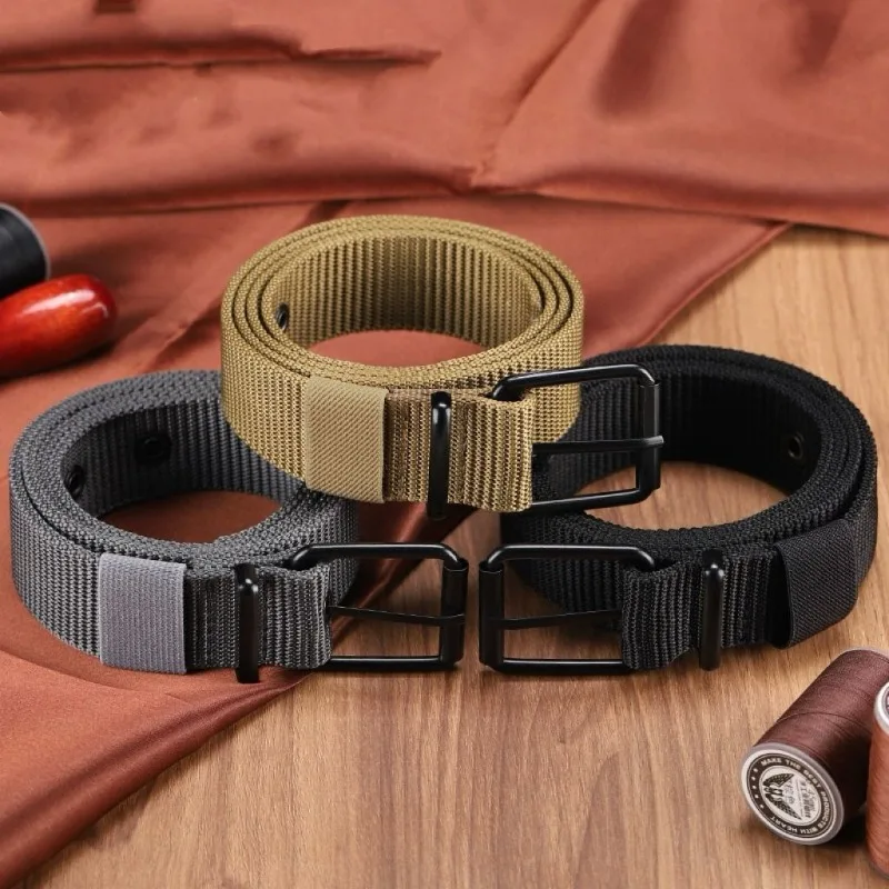 Men's Porous Canvas Pin Buckle Leather Belt Outdoor Sports Belt Women's Minimalist Eyelet Belt With Belt For Men Women