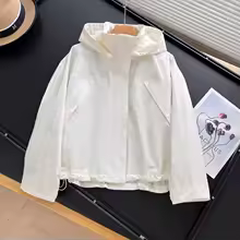 Windbreaker Jacket Women's Lightweight Hooded Outdoor Sports - New Beige White