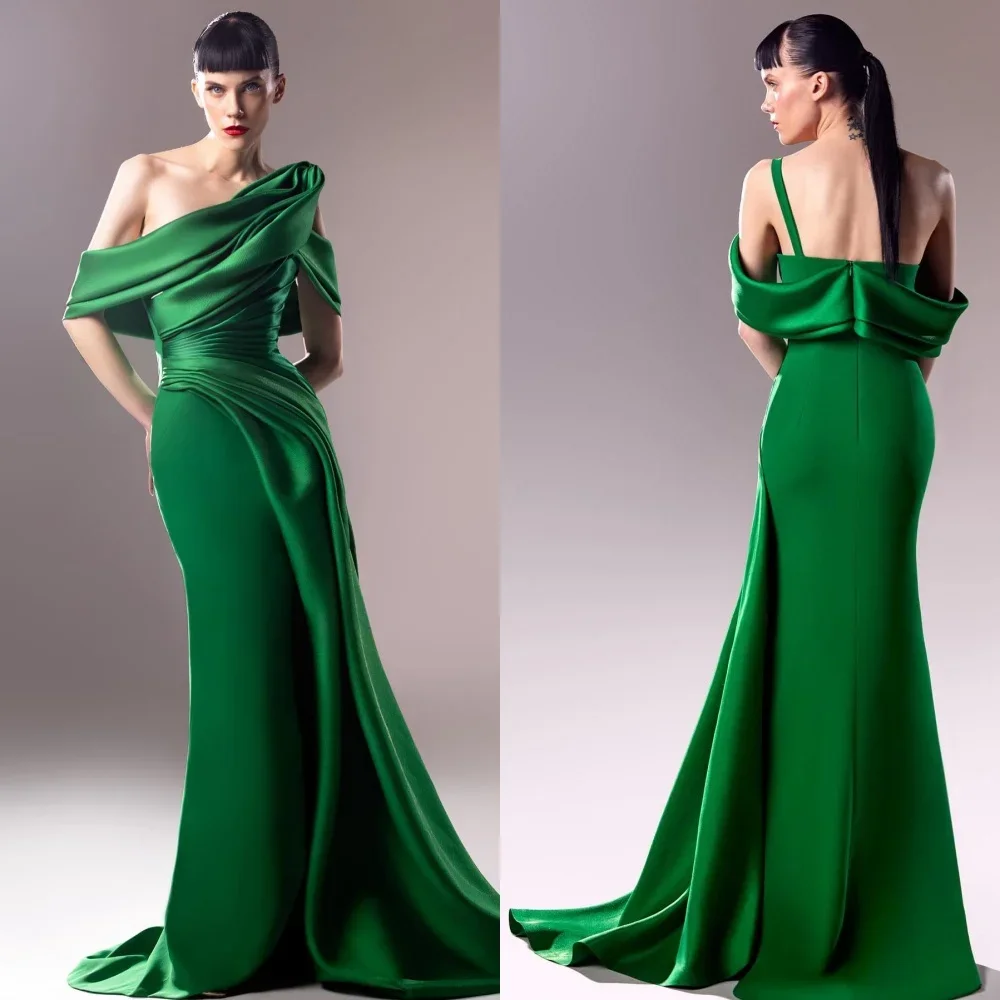 Yipeisha Exquisite Off-the-shoulder Mermaid Floor Length Evening Dresses Draped Shirred Satin Customized