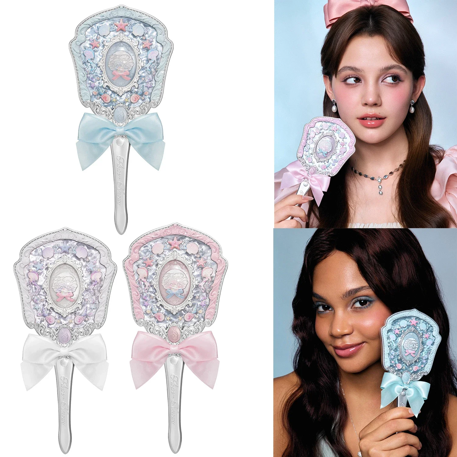 

Flower Knows 2025 Shell Jewel Hand Mirror Luxury Pearl Design Portable Compact Vanity Mirror for Women Beauty