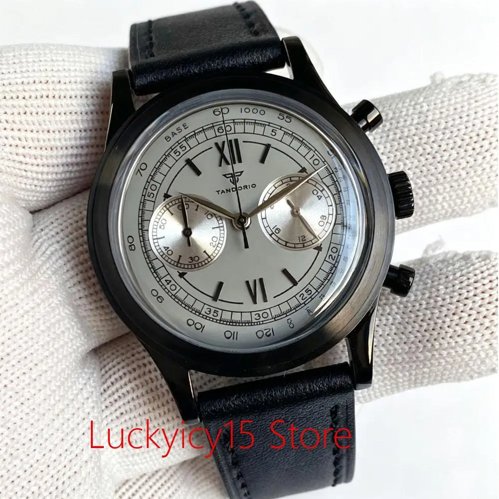 New 38mm Quartz Watches for Men PVD Black MIYOTA OS21 Multi-function Chronograph Retro Watch 30m waterproof Green Luminous Marks