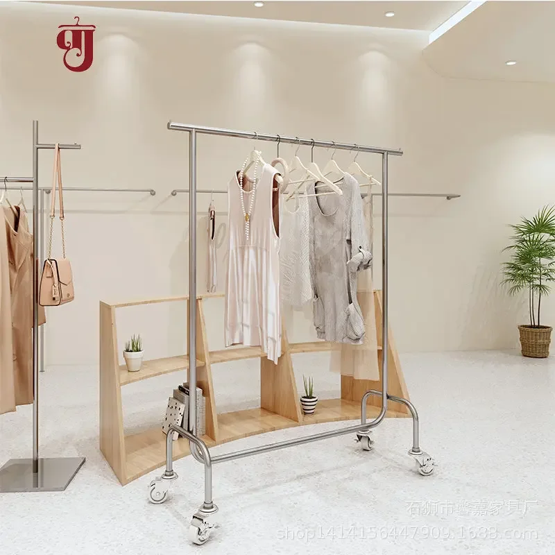 

Factory New Clothing Store Stainless Steel Clothes Hanging Rod Shelf Side Hanging Display Rack Floor Hanging Hanger