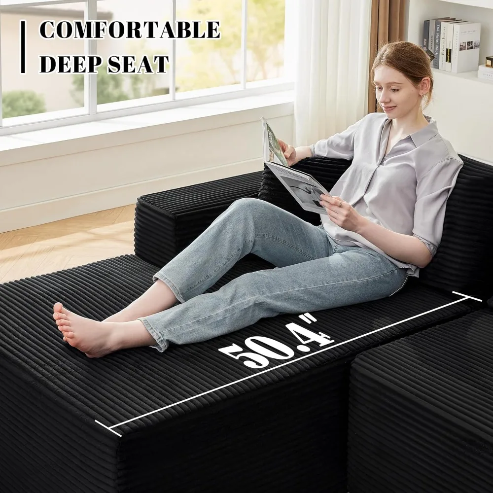 أريكة مقطعية معيارية لغرفة المعيشة - جلوس عميق، أريكة رقيقة مريحة، سحابة بدون عظم على شكل حرف L مع تاي طويل