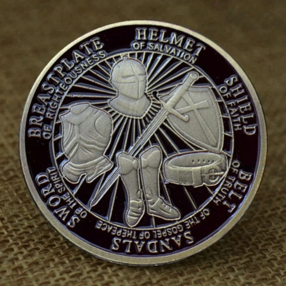Ephesians Knight Templar Pattern Copper Plated Commemorative Coin Put on The Whole Armor of God Souvenir Coin