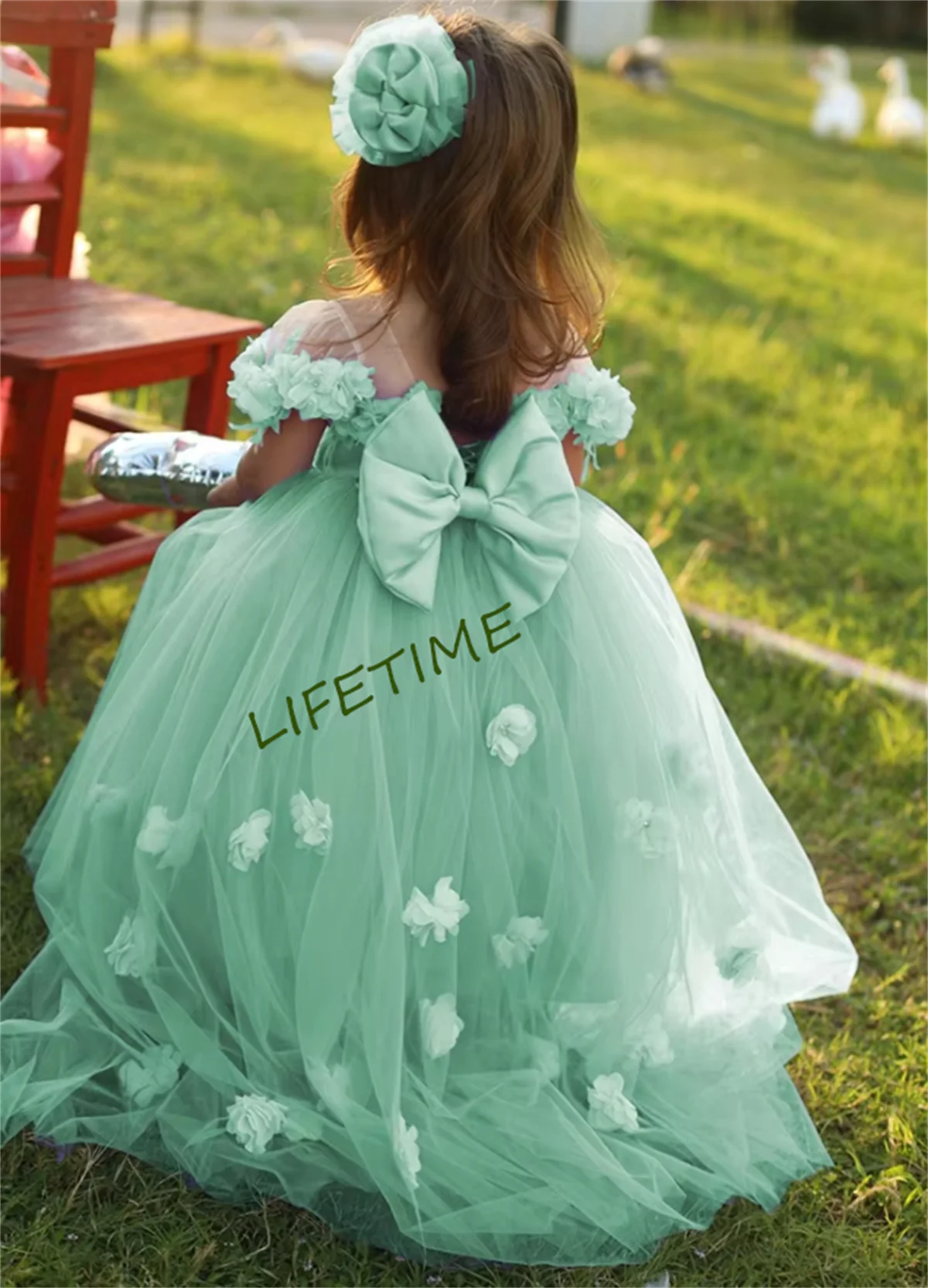 CustomizedAppliques Flower Girl Dresses Satin Bow Pageant First Communion Dress Toddler Girls Floor Length Ball Gown Wedding Par