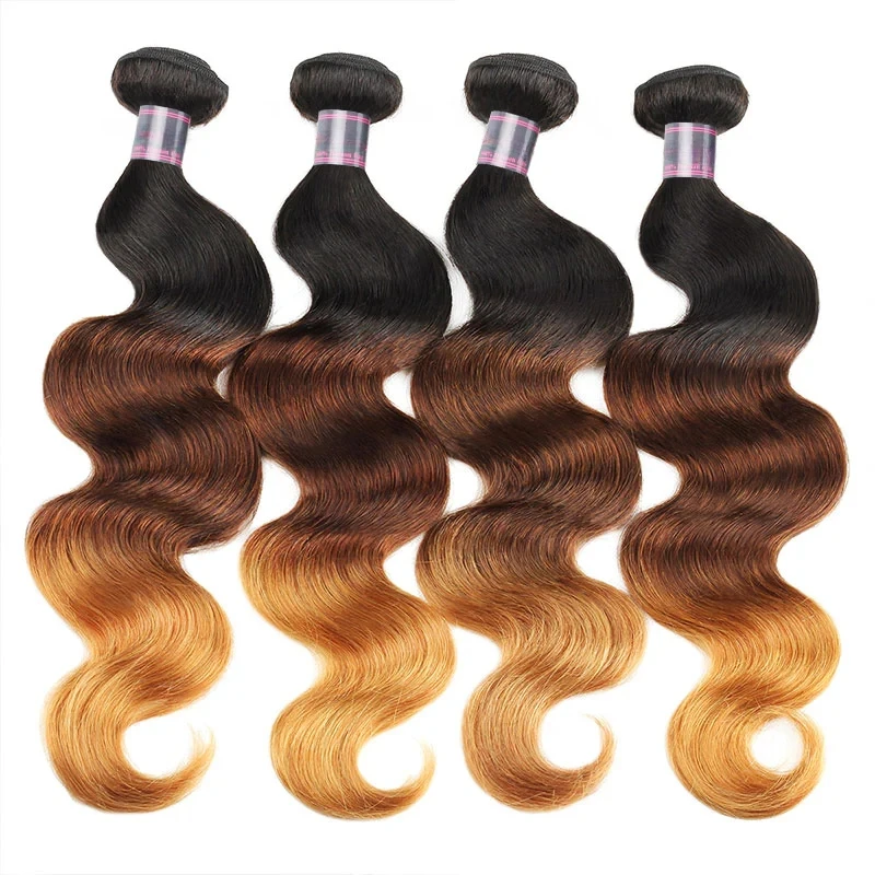 Brazilian Hair T1B/4/27 Ombre Color 1/2/3 Bundles Body Wave Human Virgin Hair Weave 100g/PC Double Weft Hair Extensions Full End