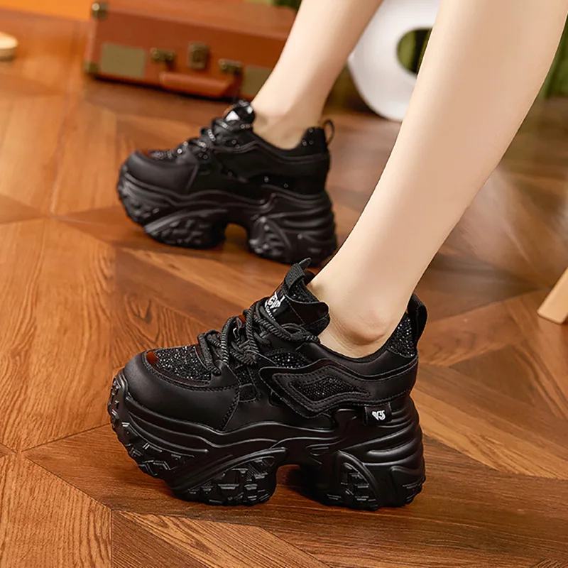 10CM Microfiber Leather Vulcanize Comfy 2024 Spring Autumn Ankle Booties Women Chunky Sneaker Loafer High Brand Platform Shoes