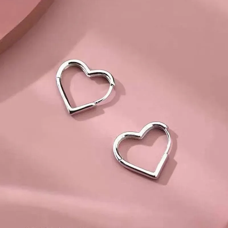 Simple Design Silver Color Hollow Heart Hoop Earrings For Women 2024 New Brand Fashion Ear Cuff Piercing Vintage Earring Gift