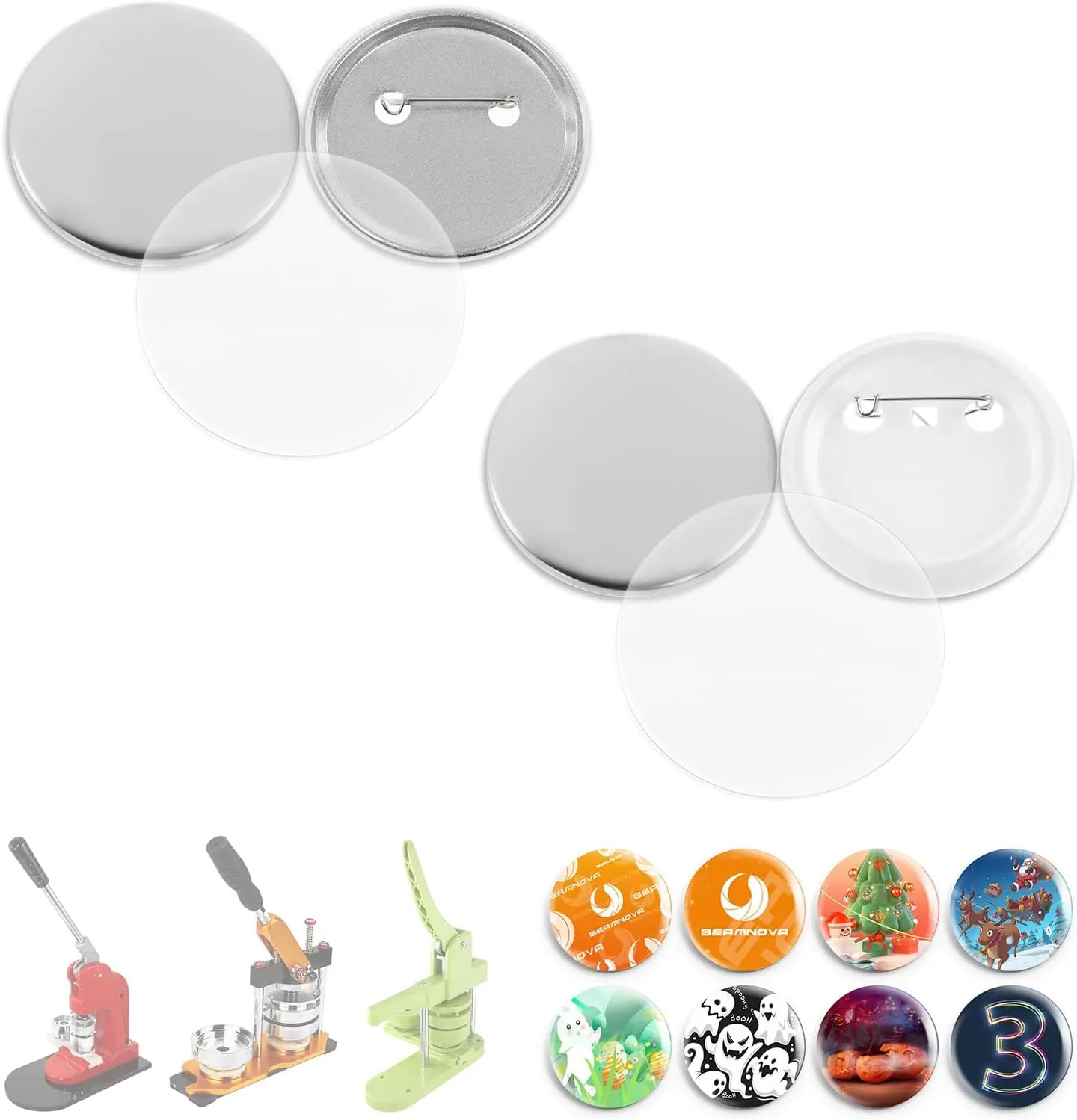 44mm 500 Sets of Plastic-Back + 100 Sets of Matte Metal Supplies for Button Maker Machine