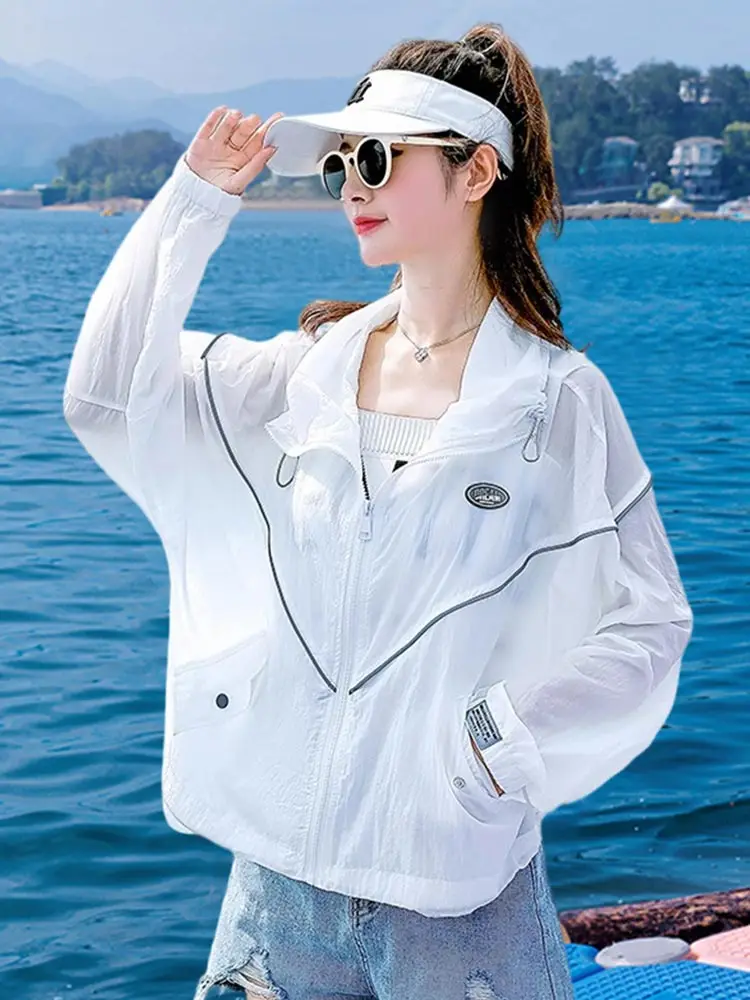 

Ice Silk Women's Summer New Outdoor Lightweight Breathable Sun Protection Clothing Loose Fit Long Sleeve Zipper Closure Coat