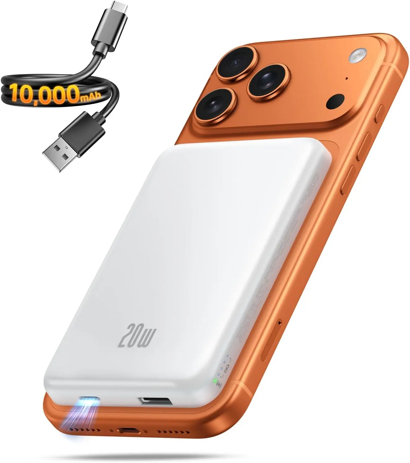 باور بانك محمول MagSafe بقوة 10000 مللي أمبير في الساعة، شحن سريع USB-C 20 وات PD، شاحن مغناطيسي نحيف لسلسلة iPhone 17/16/15/14/13/12 – Tr