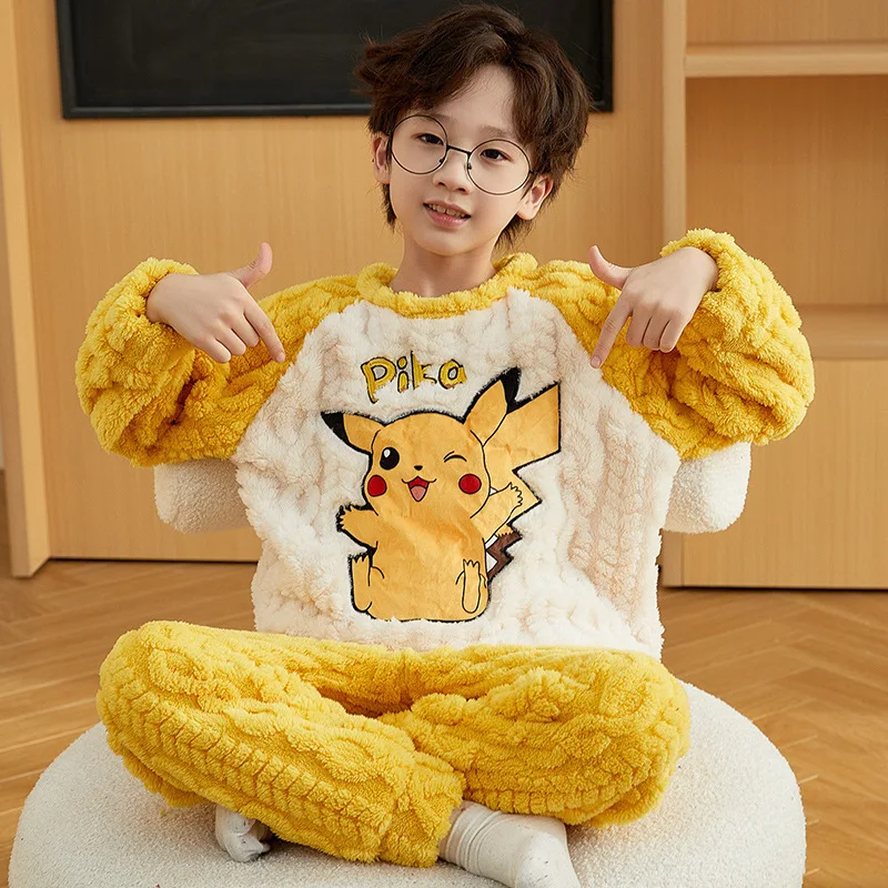 ONE PIECE Luffy autumn and winter coral fleece pullover children's pajamas boys cartoon thickened fleece thermal loungewear