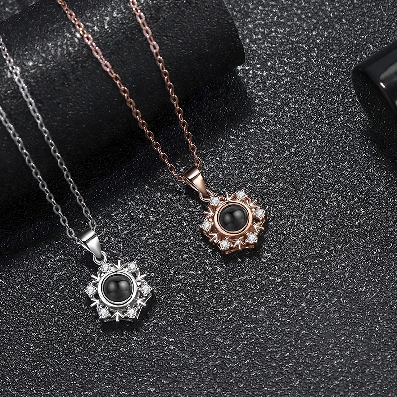 925 Silver Necklace Snowflake Shape Projection Necklaces Custom Photo Pendant Couple Fine Jewelry for Woman Bff Bridesmaid Gift