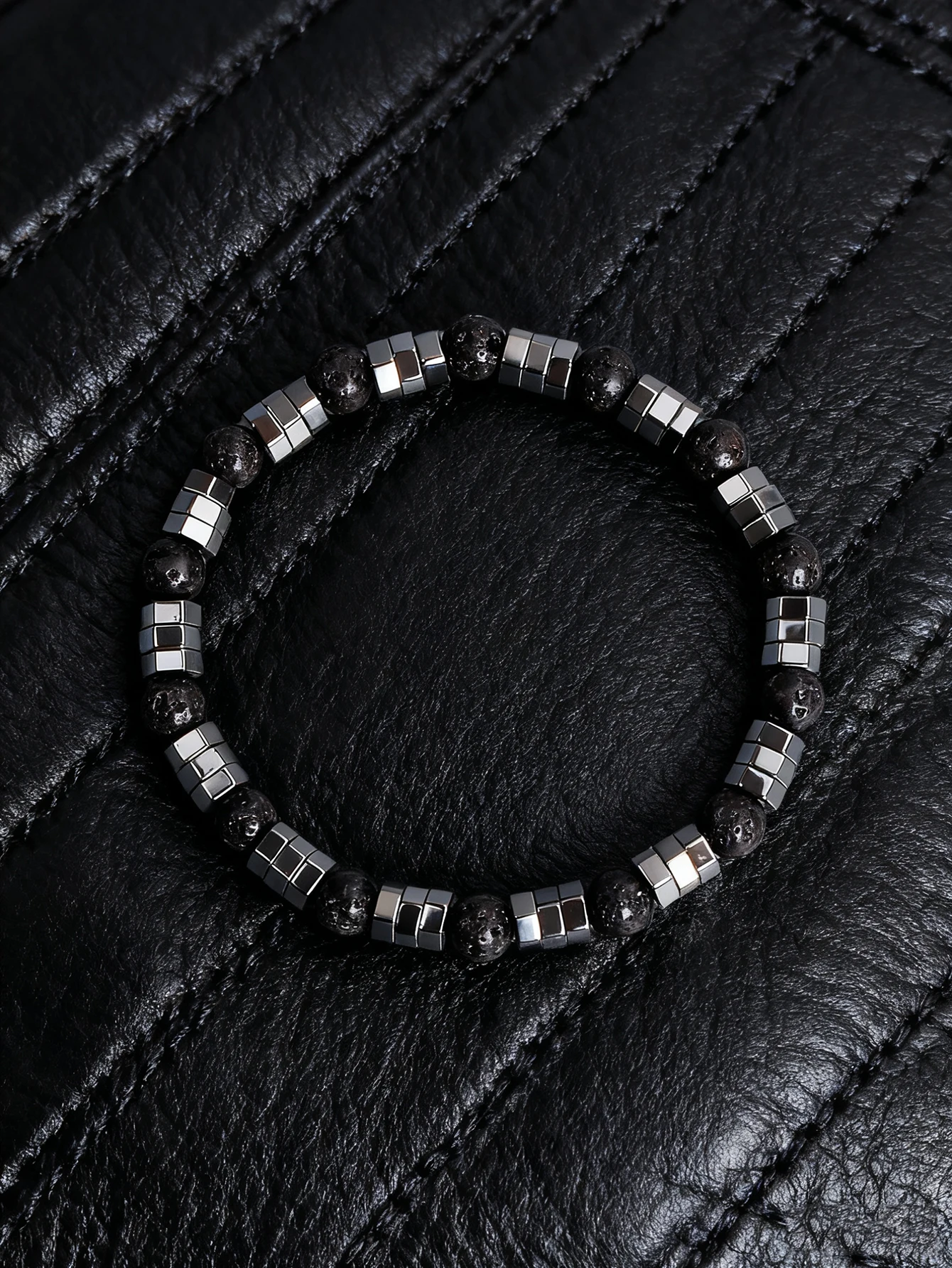 Natural Hematite Beads Bracelet With Lava Stone Volcanic Rock Jewelry For Grounding Protection & Calming Balance Vigour Gift Men