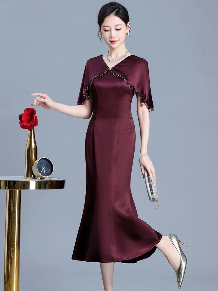 

Свадебное платье из ацетатной ткани с высокой талией, V-образным вырезом, короткими рукавами и юбкой-русалкой для матери невесты, летняя мода для беременных