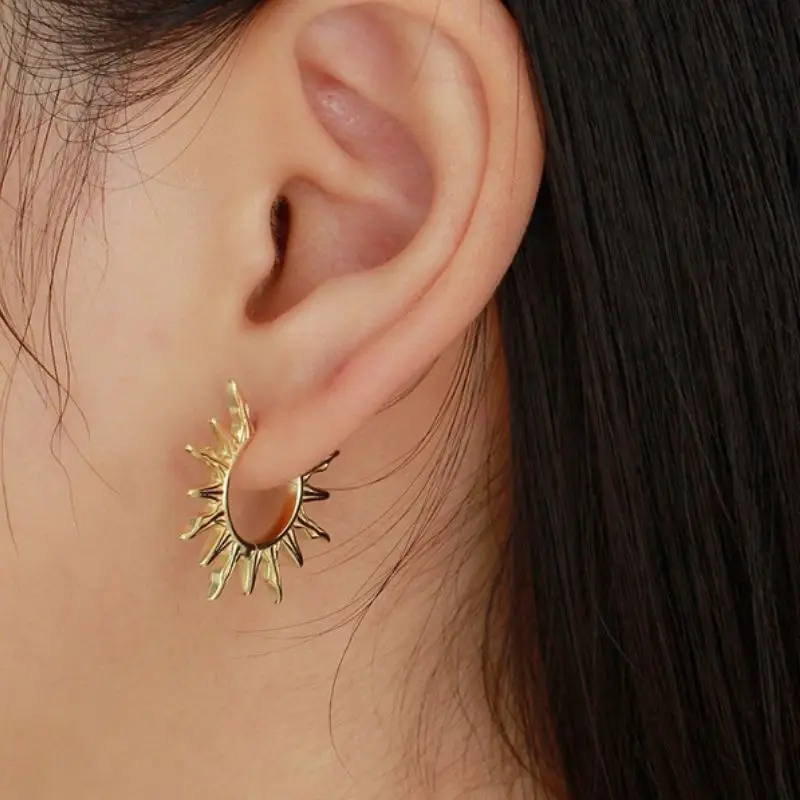 925 Sterling Silver Needle Sun Wreath Earrings Retro Style Metal Earrings For Women Fashion Party Jewelry Accessories