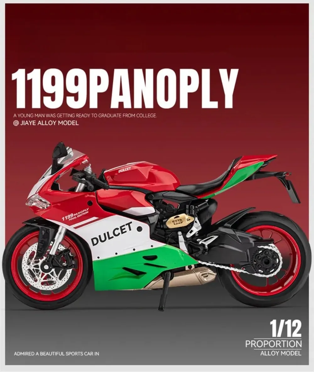 

1:12 1199 модель гоночного мотоцикла из сплава, литая под давлением металлическая игрушка, уличная спортивная модель мотоцикла, звук и свет, детский подарок