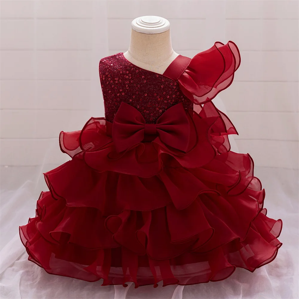 Sequin Baby Girls Party Dresses Toddler Layered Tutu Gown Bow Infant Baby 1st Birthday Princess Dress For Girl Wedding Costumes