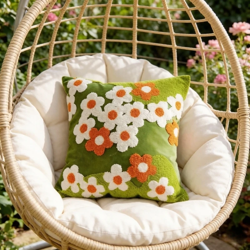 Girls Lovely Flower Embroidered Pillowcase cover Size 45x45 spring fresh style Throw Pillow case for Bedroom or Balcony