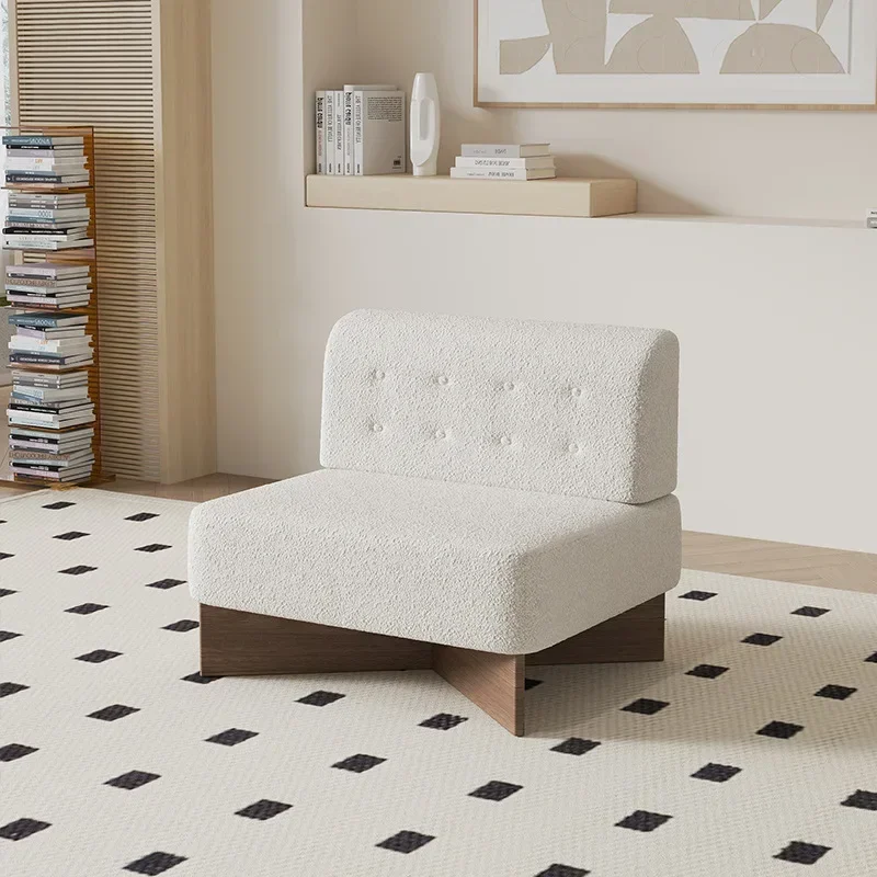Nordic retro single fabric sofa, living room homestay home small apartment, wabi sandy wind medieval solid wood sofa chair