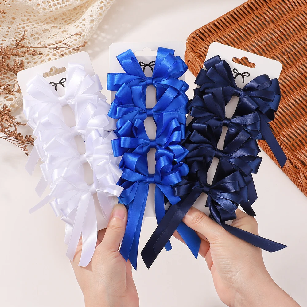 

2Pcs/set 3.38'' Gorgeous Flower Bows Hair Clips for Girls Exquisite Tassel Ribbon Hairgripes Party Decoration Hair Accessories