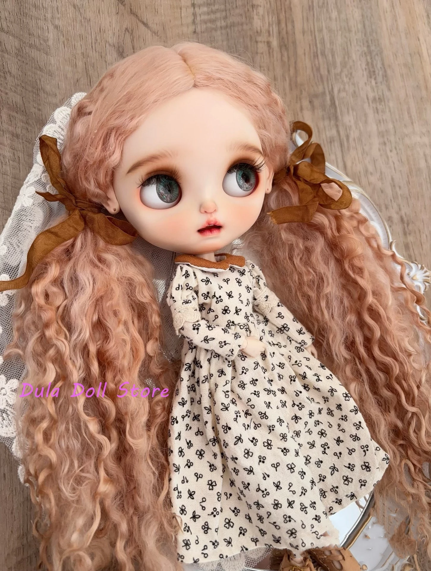 Dula Doll Wigs for Blythe Qbaby natural Sheep wool curl fixed Extra long hair hard seams for 9-10 inch head