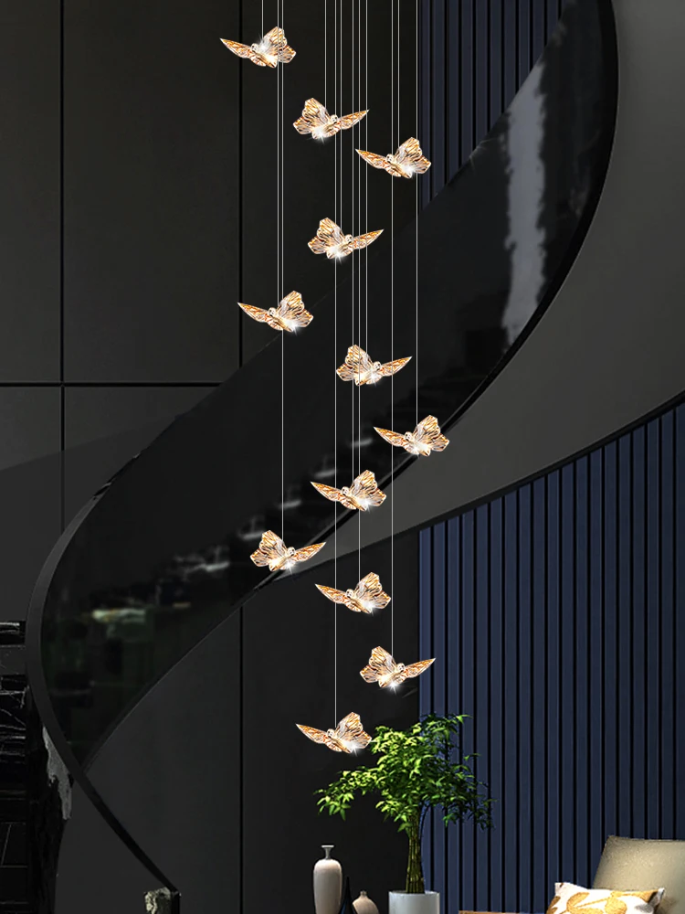 

Butterfly Chandelier Staircase Lighting Suspension Design Lustre Loft Pendant Light Hall Chandelier in the Living Room