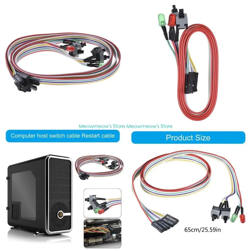 

W91A 26" Desktop Power Button Switches Cable With LED Indicators, 2 Pin Motherboards Connectors