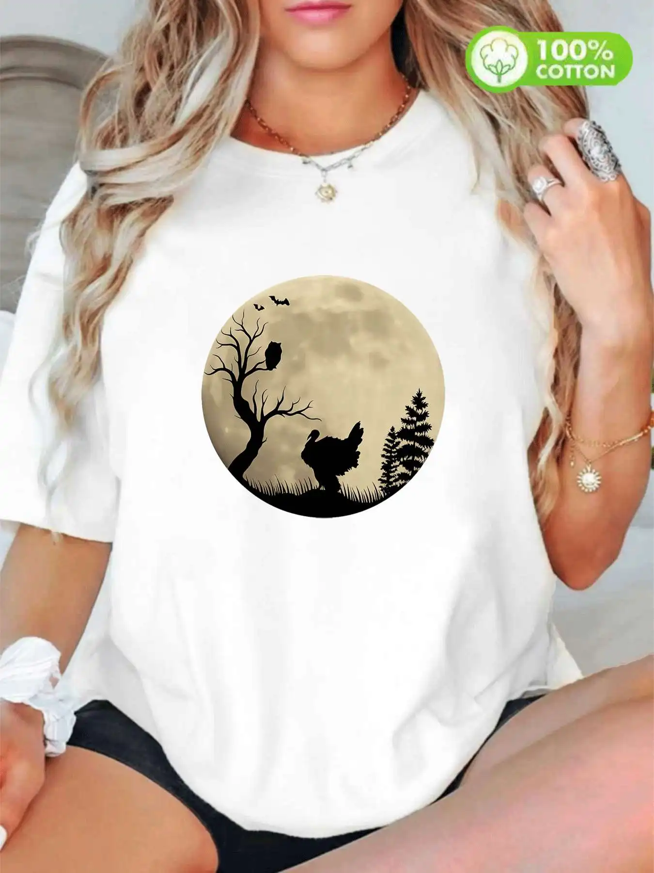 

【WY4402119】Cartoon pattern Round neck women's cotton T-shirt short sleeve fashion printing half sleeve shirt cotton T-shirt