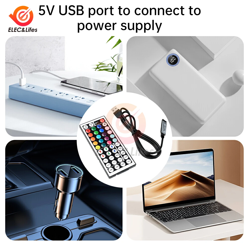 Светодиодная лента USB 5 В/DC 5-24 В, 44 клавиши, контроллер RGB, ИК-пульт дистанционного управления, диммер для 5050 2835 RGB светодиодная лента, подсветка телевизора