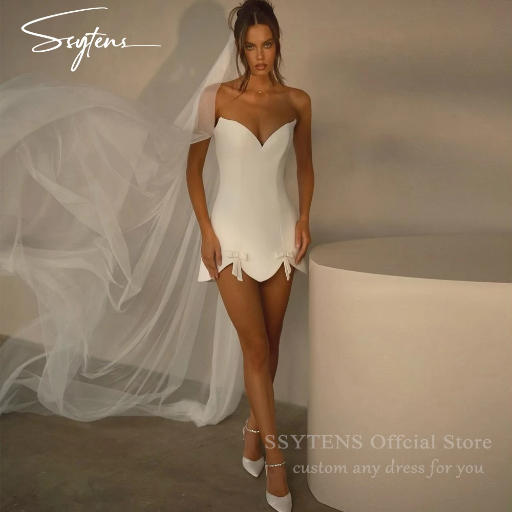 

SSYTENS Sexy Mini White Satin Wedding Dresses Women Sweetheart Short Robe De Mariée Sexy Vestido De Novia Para Boda Customized