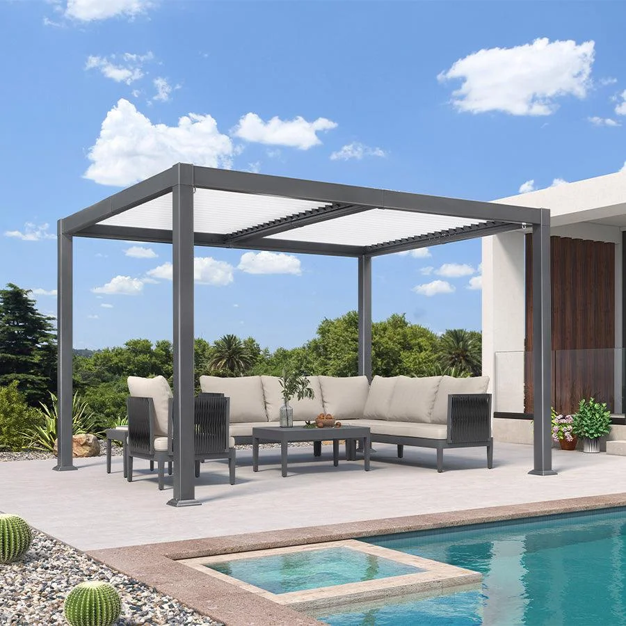 Backyard Aluminum Pergola 4x4m Motorized Louvered Waterproof Roof For Patio Garden Carport Gazebo Shade Customized