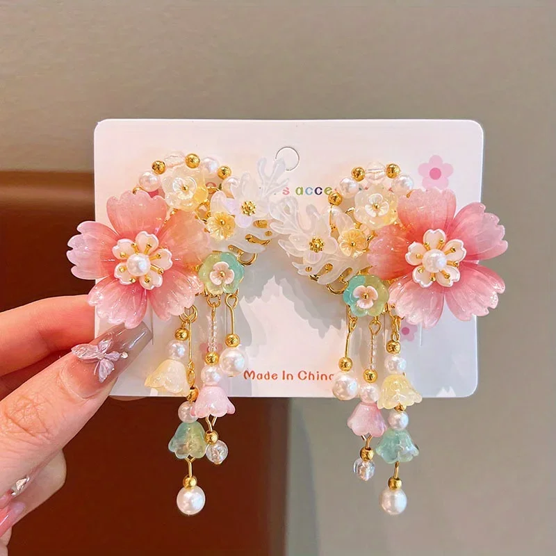 

Kids Accessories Chinese Silk Butterfly Pin - Embroidery Tassel Danglers Coming-of-Age Ceremony Collection Butterfly Hair Clip
