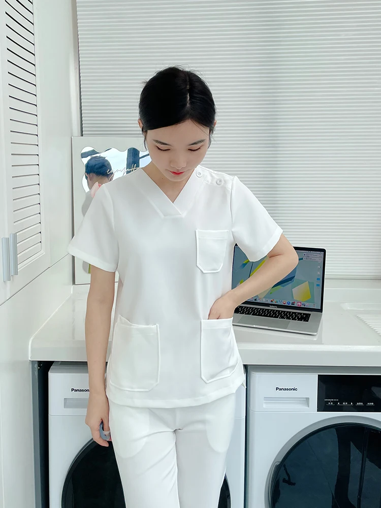 

Korean Style Short Sleeve Surgical Uniform Set for Women Dentist Hospital Pet Hospital Medical Beauty Nursing Workwear