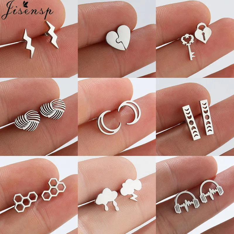 New Stainless Steel Earrings for Women Geometric Jewelry 2024 Simple Lightning Heart Cloud Honeycomb Earing Ear Studs Wholesale