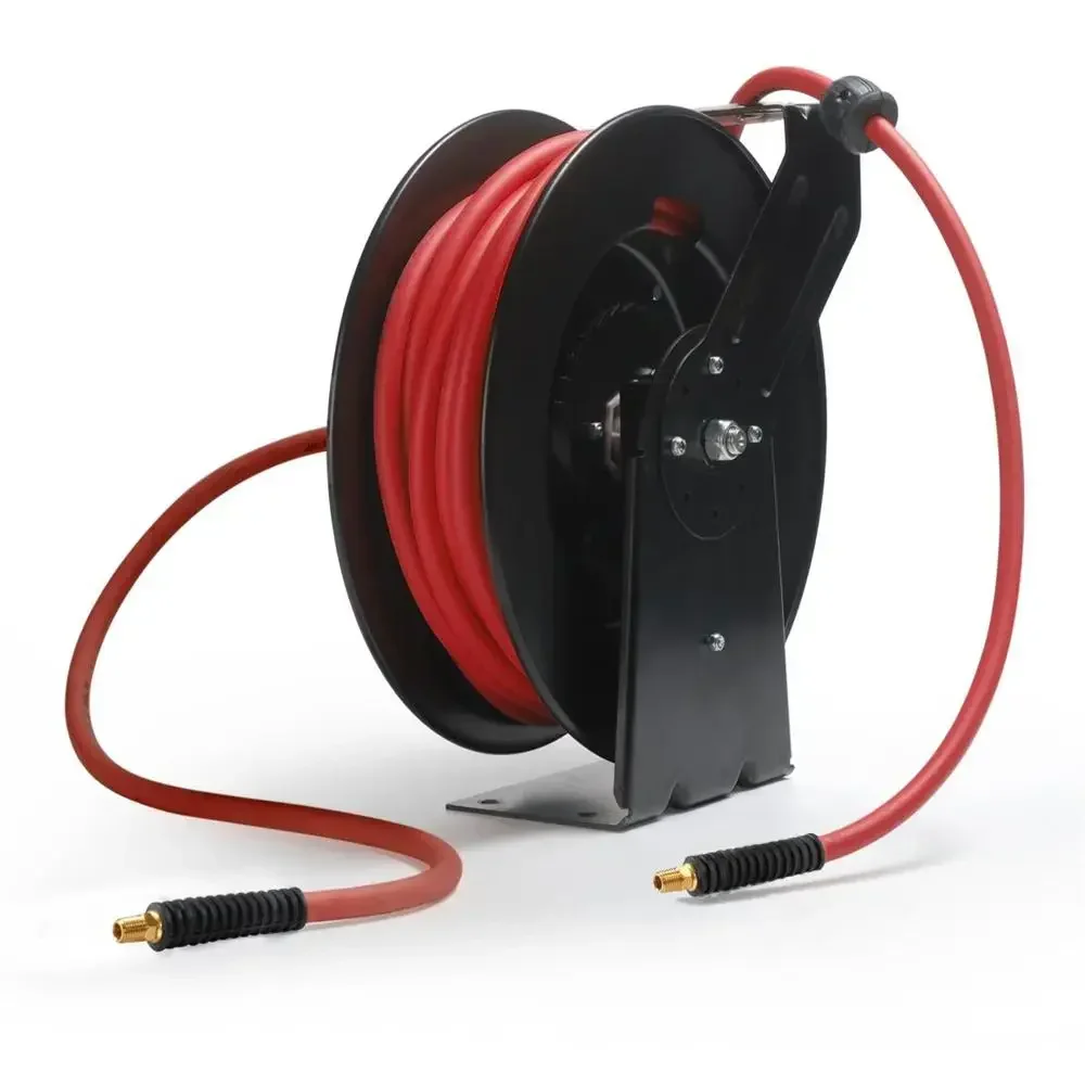 Heavy Duty Steel Retractable Reel With Hybrid Air Hose- With lead-in hose 3/8