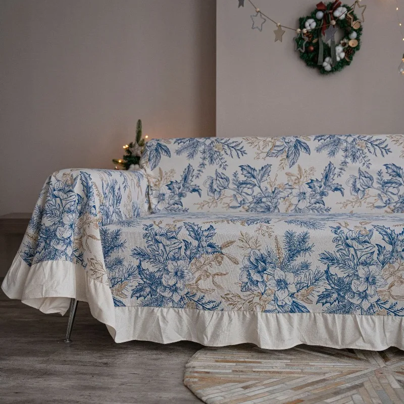 1pc Floral Printed Sofa Slipcover Elastic Couch Cover With Skirt Furniture Protector for Bedroom Office Living Room Home Decor
