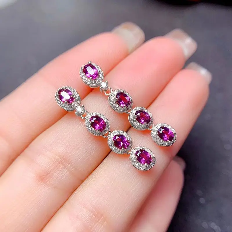 

Luxury Light Purple Gem Earrings for Women Creative Inlay Crystal Fashion Simple Long Glossy Drop Earings Engagement Jewelry