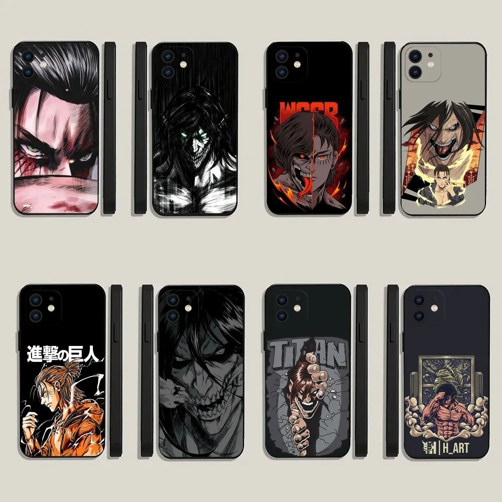 A-Attack on T-Titan Eren Jeager Phone Case For iPhone 15,14,13,12,11,Plus,Pro Max,XS,X,XR,SE,Mini,8,7 Soft Silicone Black Cover