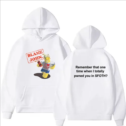 Sudadera con capucha con estampado de Blame John para hombre y mujer, sudaderas informales divertidas a la moda de gran tamaño con cuello redondo y manga larga, jersey de lana para otoño e invierno