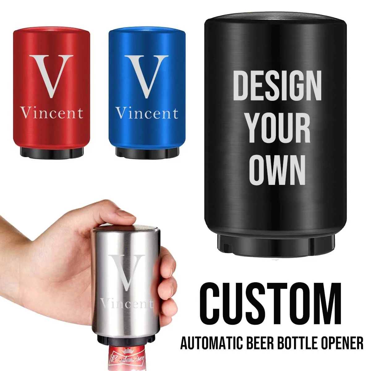 Custom Name Logo Stainless Steel Push Down-Pop Off Beer Bottle Opener, Magnet Bottle Top Openers, Soda Cap Opener, Gift for Mom