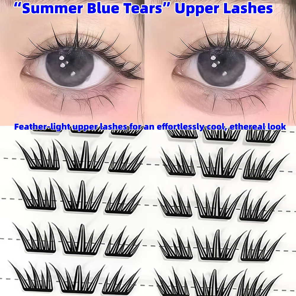 Libro de pestañas de lágrimas azules de gran capacidad para principiantes, 32 filas, simulación natural, un solo grupo, rizador, hoja pequeña y delgada, párpado segmentado