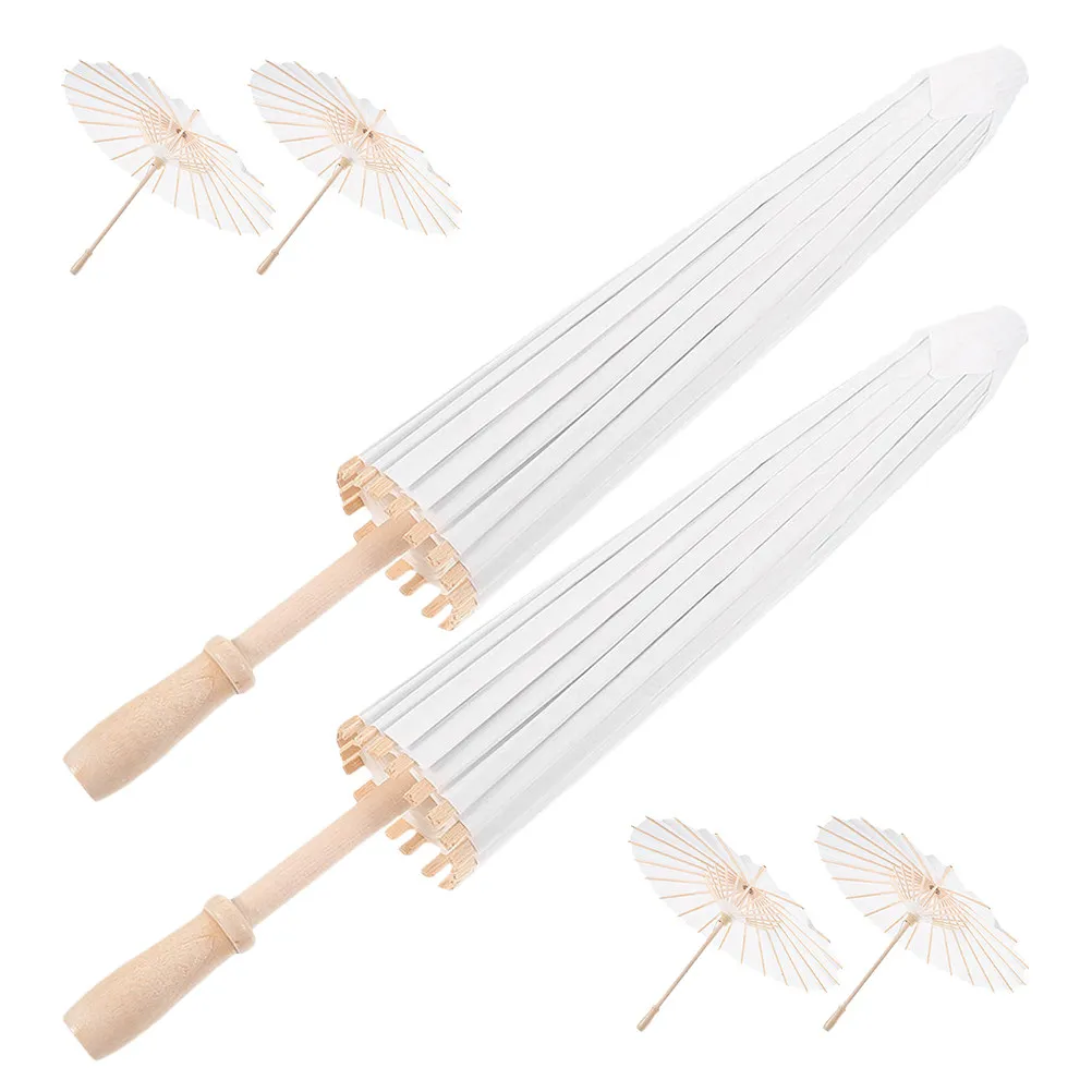 6Pcs White Oiled Paper Umbrellas 23.6 Inch Traditional Chinese Style Wedding Parasols DIY Painting Decor Bridal Party Ceiling