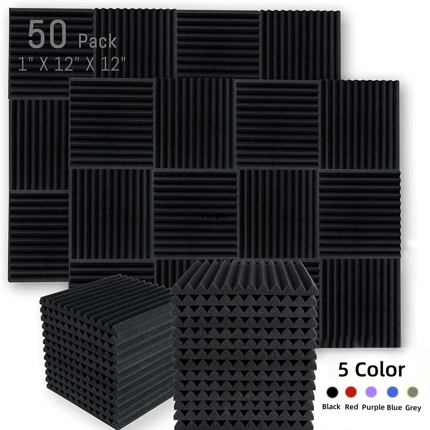 50Pack 30x30x2.5cm Acoustic Foam Studio Soundproofing Panels Soundproof Absorption Sound Insulation Panels for Home Studio