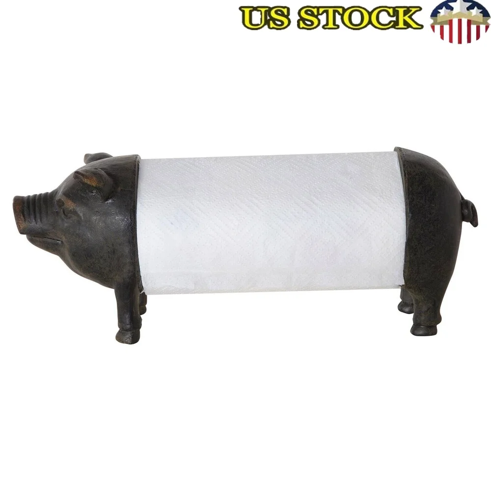 

Старинный бронзовый держатель для бумажных полотенец в виде свиньи, отдельно стоящий кухонный декор, игривый дизайн, легко дозирующийся, забавный держатель для чистки ленты