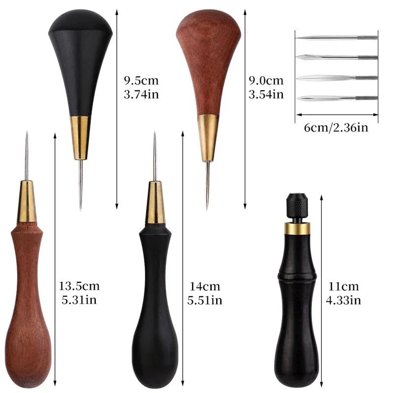 KRABALL Leather DIY Wooden Handle Awls Sewing Awl Hole Punch Tools Shoes Repair Working Tool Hand Stitcher Leather craft Awl