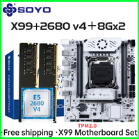 SOYO X99 C612chip Gaming Motherboard Set with Intel Xeon E5 2680 V4 CPU& DDR4 ECC 8Gx2 2133MHz RAM M.2 NVME for Desktop PC